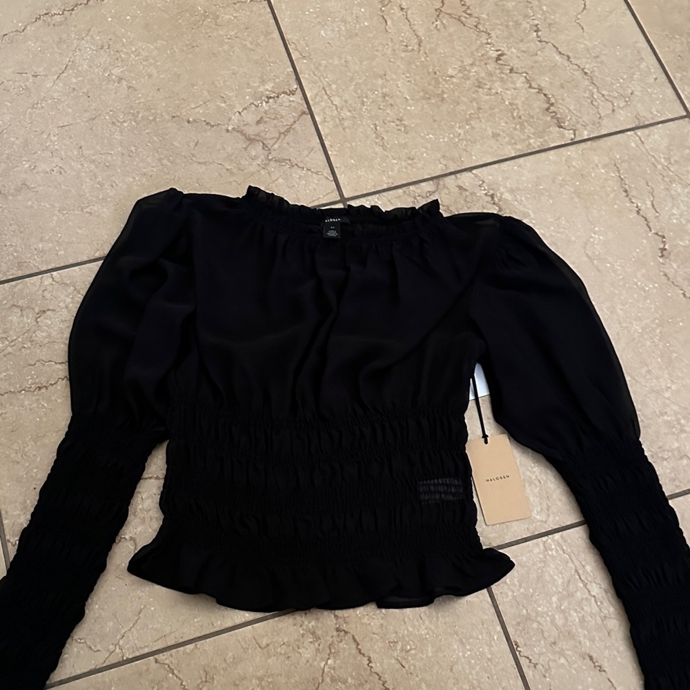 Halogen Black Smocked Blouse
